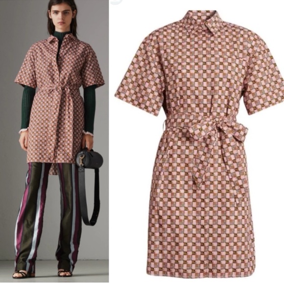Burberry Brown Geometric Mini Dress 6 - Picture 2 of 10